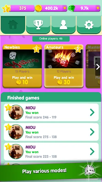 Yatzy Duels Live Tournaments (Мод Много костей и денег) — скриншот 2