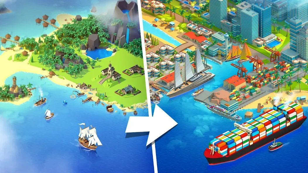 Sea Port: Cargo Boat Tycoon Mod APK Много денег — Скачать на Андроид — скриншот 1