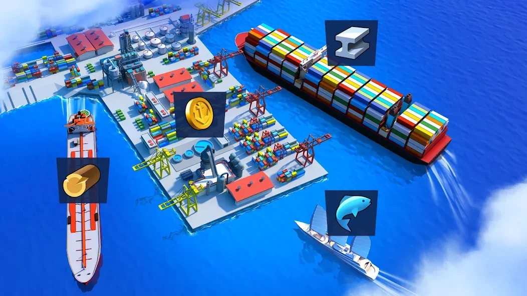Sea Port: Cargo Boat Tycoon Mod APK Много денег — Скачать на Андроид — скриншот 5