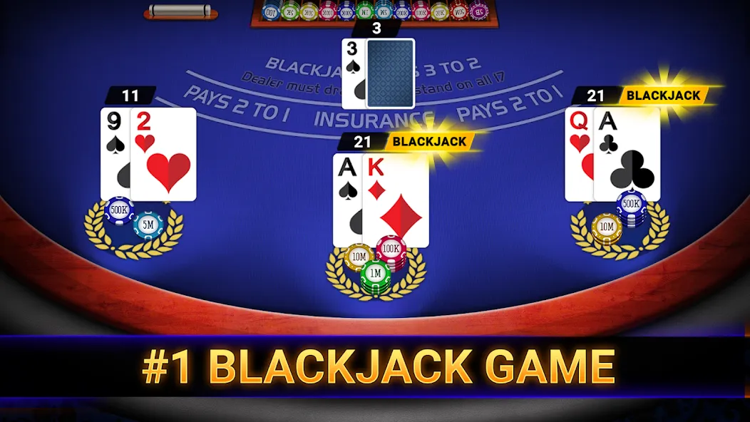 Blackjack 21: online casino — Мод: Много денег и фишек — скриншот 1