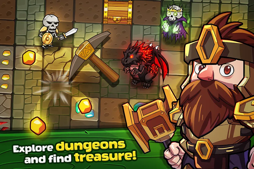 Взломанная Mine Quest: Battle Dungeon RPG на Андроид — Много денег и кристаллов — скриншот 1