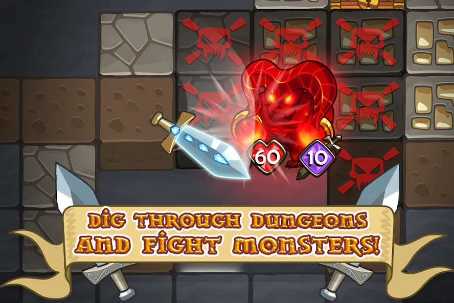 Взломанная Mine Quest: Battle Dungeon RPG на Андроид — Много денег и кристаллов — скриншот 3