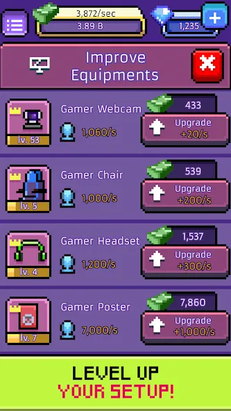 Скачать взломанную xStreamer: Idle Simulator Game — Много денег — скриншот 3