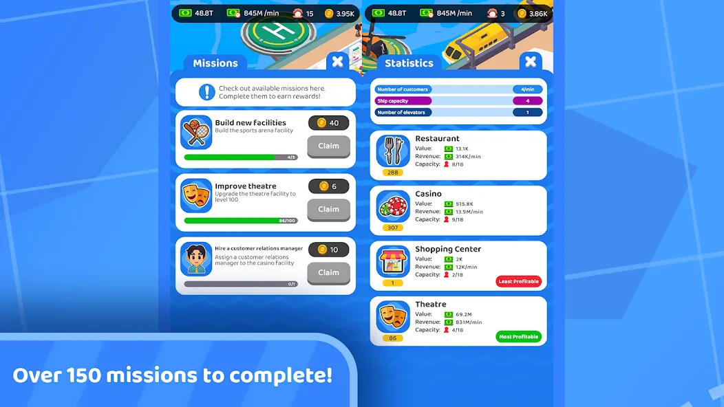 Idle Cruise Ship Simulator Mod APK Много денег — Скачать на Андроид — скриншот 5