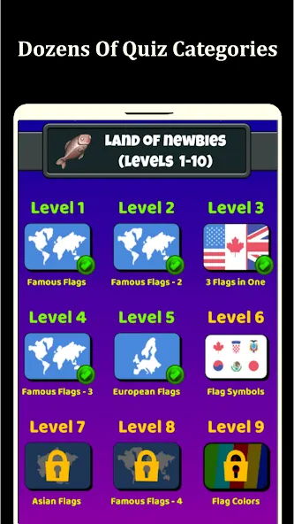 Взломанная World Flags Quiz Game на Андроид — Все уровни открыты — скриншот 5