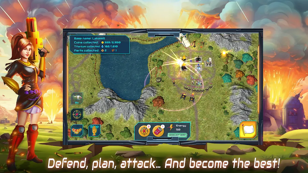 Boulder Base: Defense Strategy — Взломанная версия (Много денег и кристаллов) — скриншот 2