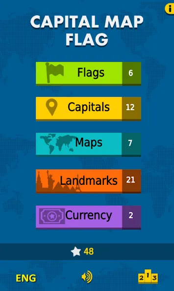 Capital Map Flag - geo quiz MOD — Все уровни открыты и без рекламы на Андроид — скриншот 1