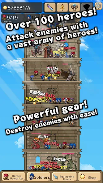 Скачать Tower of Hero (Мод: Много денег) на Андроид — скриншот 2