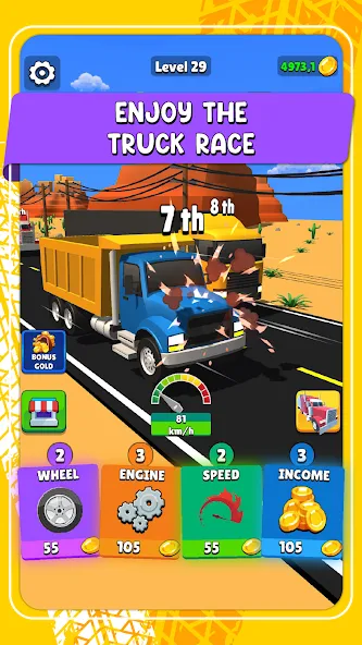 Скачать Idle Truck Racing : Cybertruck на телефон — Много денег — скриншот 1