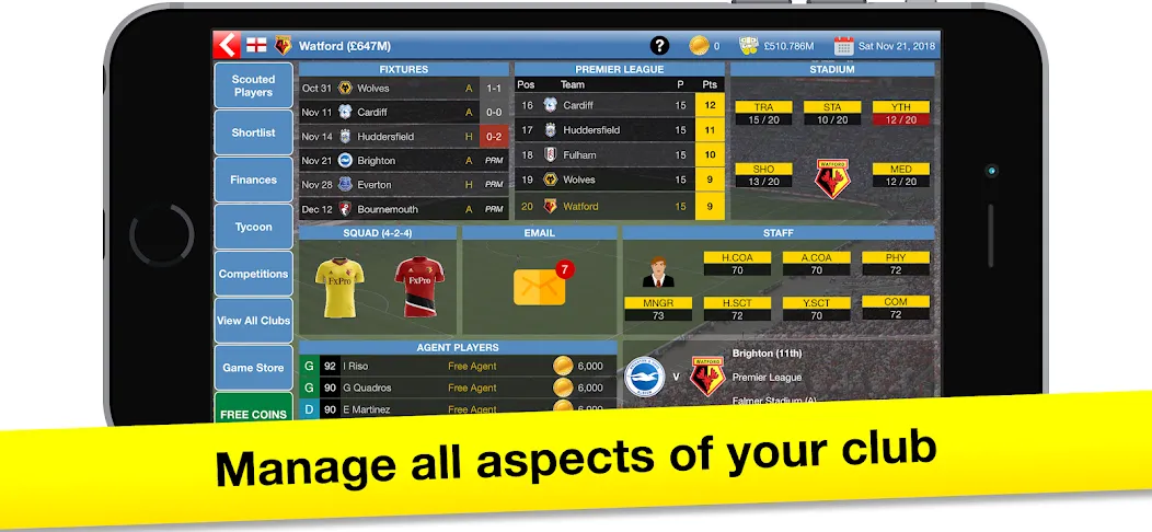 Soccer Tycoon: Football Game MOD — Много денег на Андроид — скриншот 1