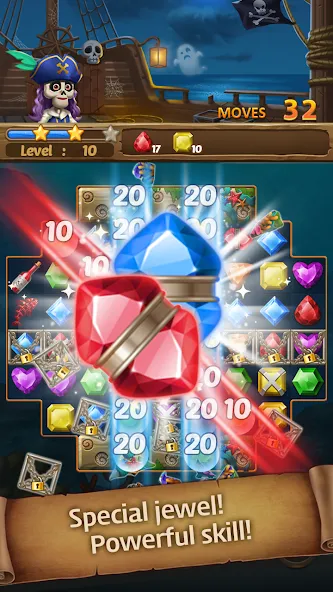 Взломанная Jewels Ghost Ship: jewel games на Андроид — Много денег и ходов — скриншот 1