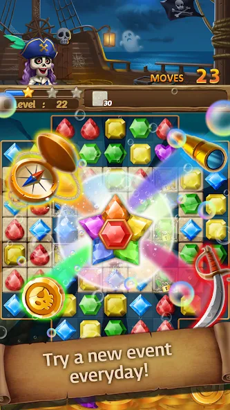 Взломанная Jewels Ghost Ship: jewel games на Андроид — Много денег и ходов — скриншот 2