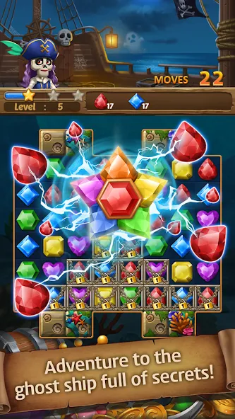 Взломанная Jewels Ghost Ship: jewel games на Андроид — Много денег и ходов — скриншот 5