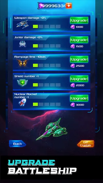 Galaxy Attack: Space Shooter Mod APK Много денег и кристаллов — Скачать на Андроид — скриншот 5