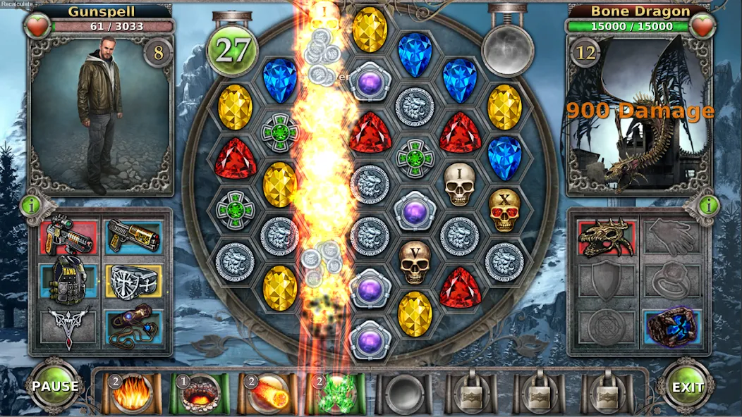 Gunspell - Match 3 Puzzle RPG на Андроид — Мод Много денег — скриншот 1