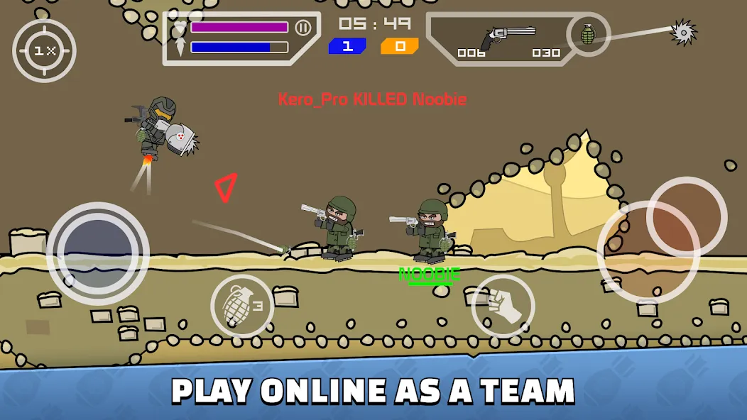 Взломанная Mini Militia - War.io на Андроид — Мод меню, бесконечное здоровье и патроны — скриншот 1