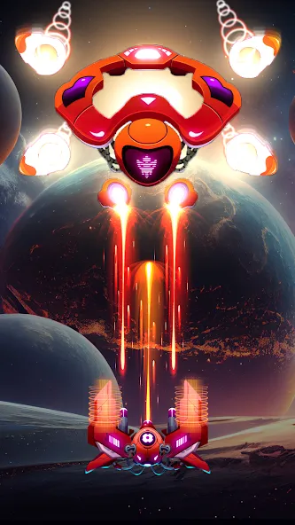 Взломанная Galaxy Attack - Space Shooter на Андроид — Много денег и кристаллов — скриншот 1