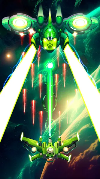 Взломанная Galaxy Attack - Space Shooter на Андроид — Много денег и кристаллов — скриншот 2