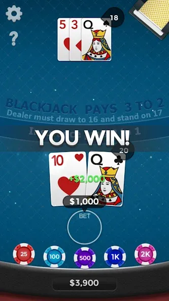 Blackjack 21 MOD — Много денег на Андроид — скриншот 4