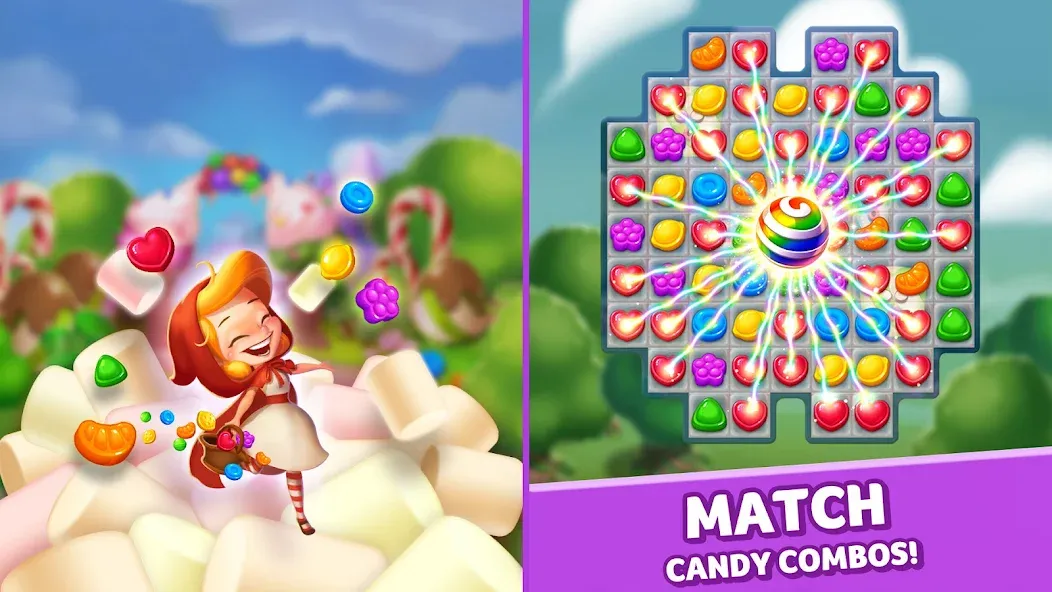 Lollipop & Marshmallow Match3 (Мод Много жизней) — скриншот 5