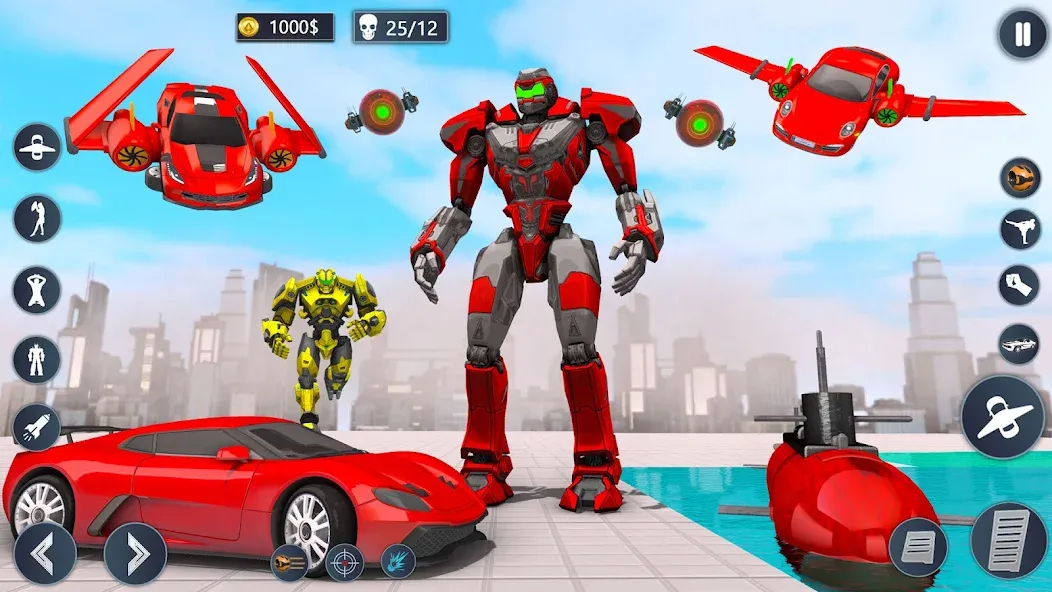 Взлом Flying Car Robot Game Car Game — Много денег — скриншот 4