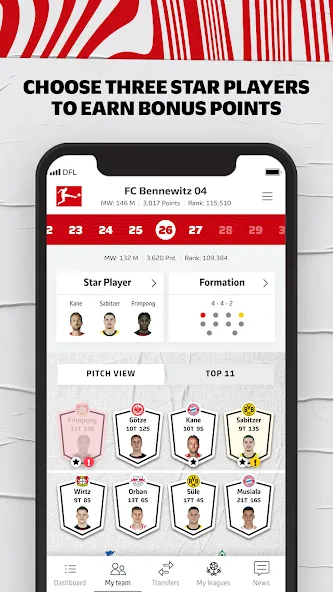 Скачать взломанную Bundesliga Fantasy Manager — Много очков трансферов — скриншот 3