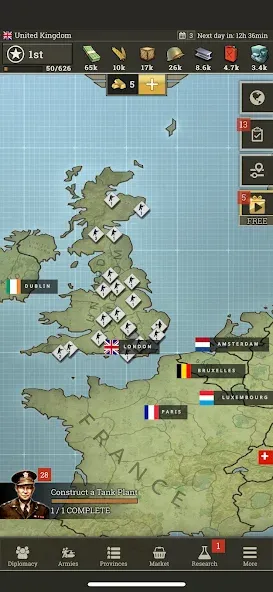 Скачать взлом Call of War: Frontlines на Андроид — Много денег и ресурсов — скриншот 1