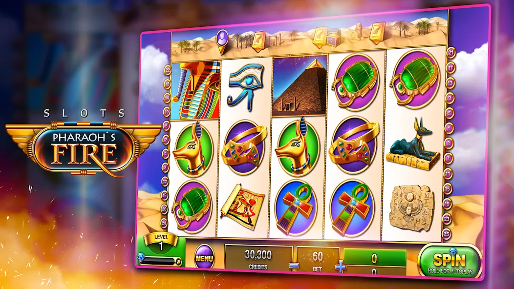Взлом Slots - Pharaoh's Fire — Много денег — скриншот 2