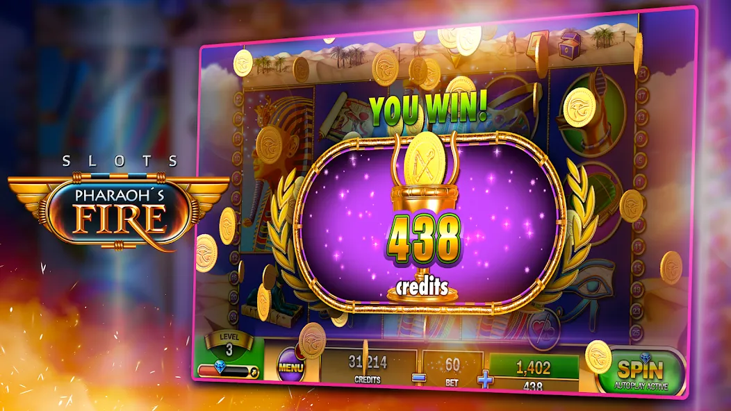 Взлом Slots - Pharaoh's Fire — Много денег — скриншот 3
