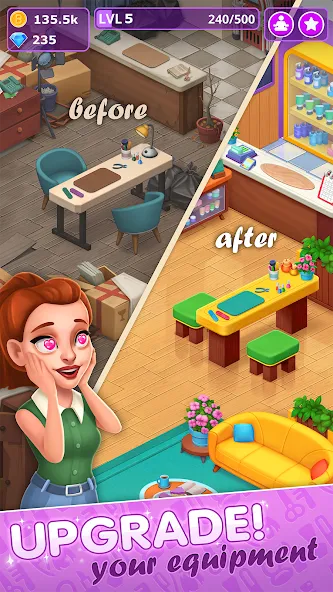 Beauty Tycoon: Hair Salon Game MOD APK на Android — Много денег — скриншот 5