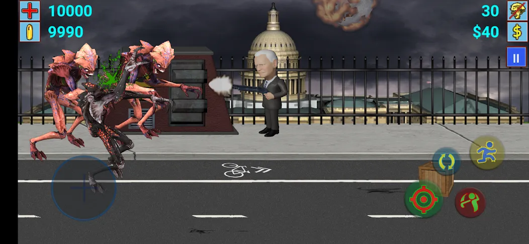 Скачать Aliens vs President (Мод: Много денег и разблокировано всё оружие) на Андроид — скриншот 2