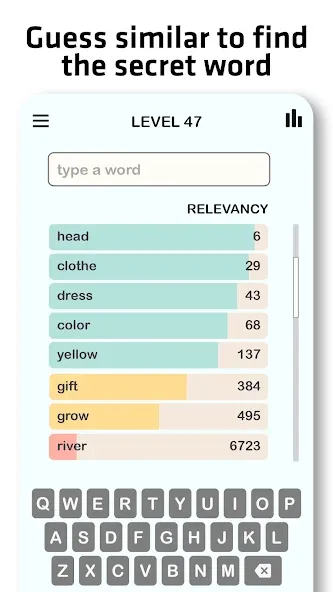 Скачать Contexto - Similar Word (Мод: Все подсказки и подсказки без рекламы) на Андроид — скриншот 2 Скачать Contexto - Similar Word (Мод: Все подсказки и подсказки без рекламы) на Андроид — скриншот 2