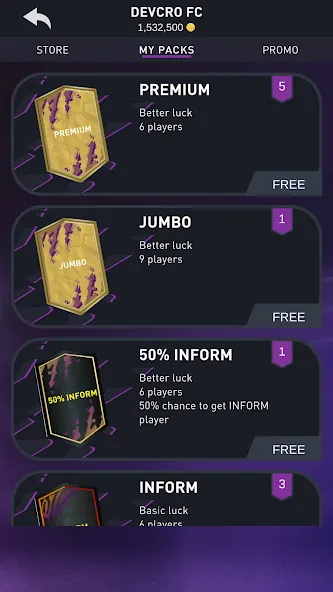 Скачать взлом DEVCRO 22 - Draft, Packs на Андроид — Много денег — скриншот 3