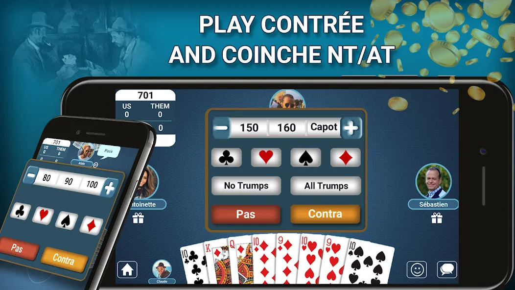 Blot Belote Coinche Online — Мод: Много монет — скриншот 2 Blot Belote Coinche Online — Мод: Много монет — скриншот 2