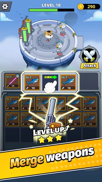 Merge Weapons：Air Island TD на Андроид — Мод Много денег — скриншот 2