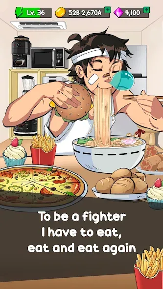 Взломанная Food Fighter Clicker Games на Андроид — Много денег — скриншот 1