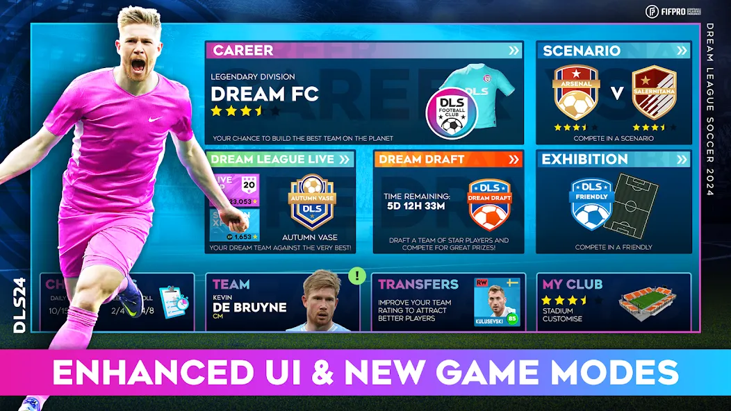 Dream League Soccer 2024 на Андроид — Мод Много денег и бесплатные покупки — скриншот 1 Dream League Soccer 2024 на Андроид — Мод Много денег и бесплатные покупки — скриншот 1