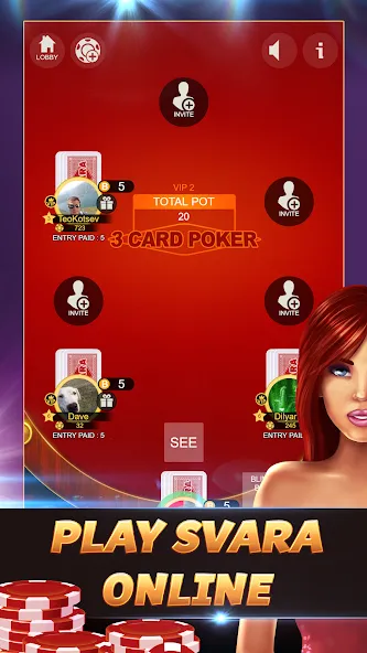 Svara - 3 Card Poker Card Game MOD — Много денег на Андроид — скриншот 1