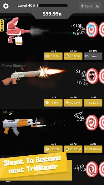 Gun Idle MOD APK на Android — Много денег и бесконечные патроны — скриншот 5