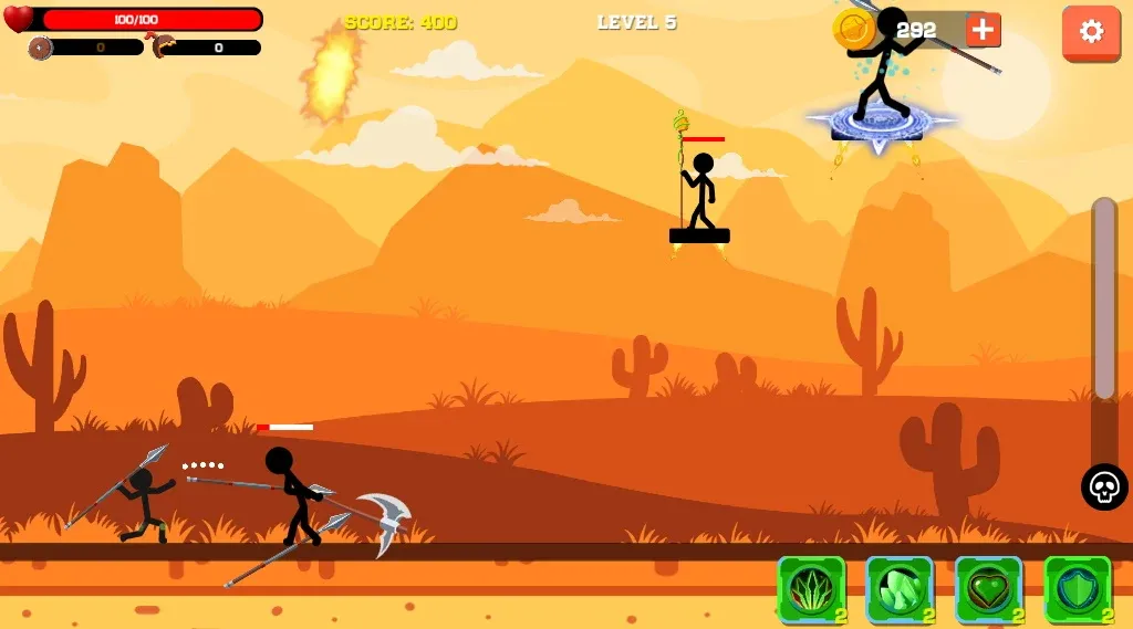 Spear war with Stickman (Мод Много денег) — скриншот 1