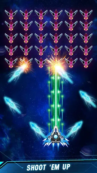 Space shooter - Galaxy attack (Мод Много денег и кристаллов) — скриншот 1