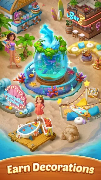 Скачать Seaside Escape®: Merge & Story — Модификация Много денег и энергии — скриншот 5