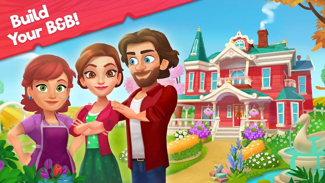 Взлом Delicious B&B: Decor & Match 3 — Много денег — скриншот 1