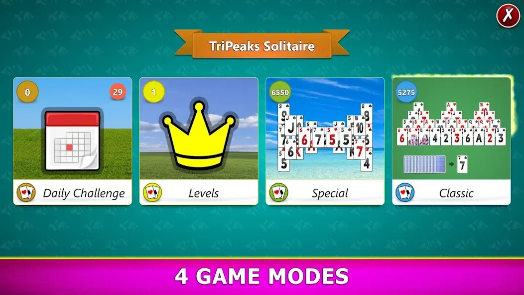 Скачать TriPeaks Solitaire Mobile (Мод: Много денег) на Андроид — скриншот 2