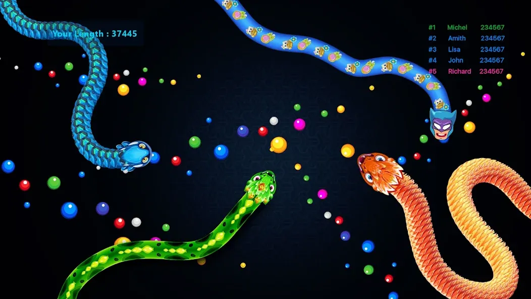 Скачать Sneak.io - Snake Game (Мод: Много денег и бессмертие) на Андроид — скриншот 4