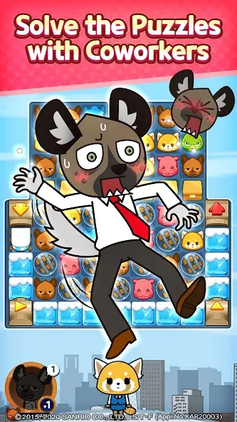 Скачать взлом Aggretsuko : Match 3 Puzzle на Андроид — Много алмазов и денег — скриншот 2