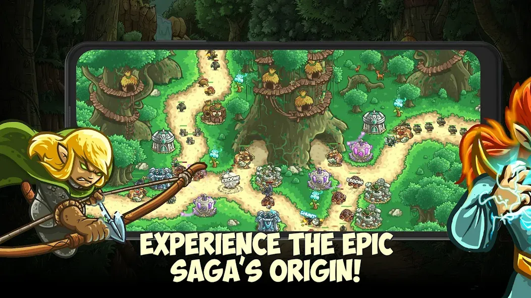 Kingdom Rush Origins TD MOD APK — Много денег и кристаллов — скриншот 1