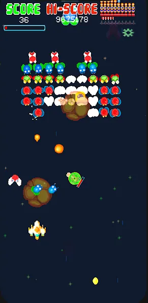 Galaxiga Retro Arcade Action MOD APK — Много денег и кристаллов — скриншот 2