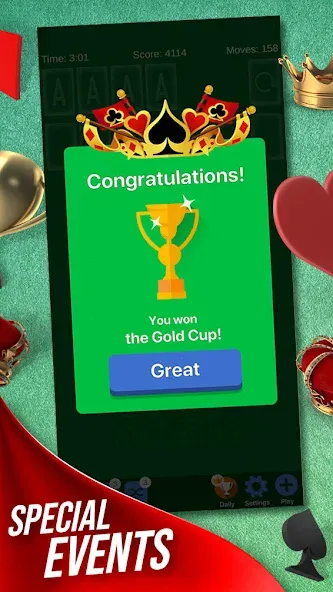 Solitaire + Card Game by Zynga — Мод: Бесконечные монеты и подсказки — скриншот 3