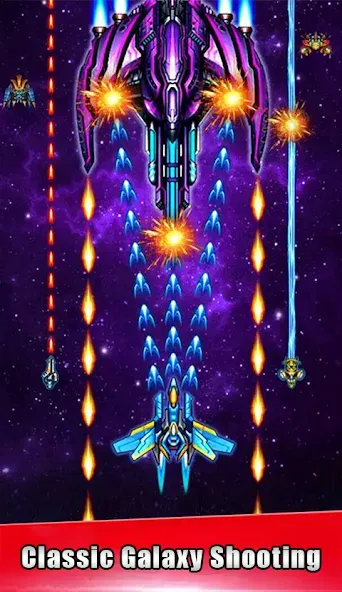 Galaxy Attack - space shooting MOD APK на Android — Много денег и кристаллов — скриншот 1 Galaxy Attack - space shooting MOD APK на Android — Много денег и кристаллов — скриншот 1
